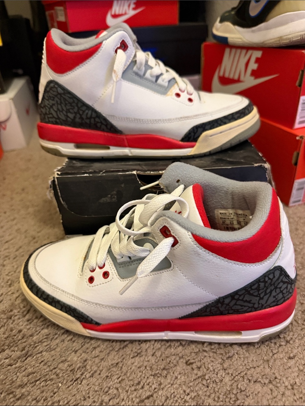 Nike Jordan 3 Kids White, Red & Gray Retro Basketball Sneakers
